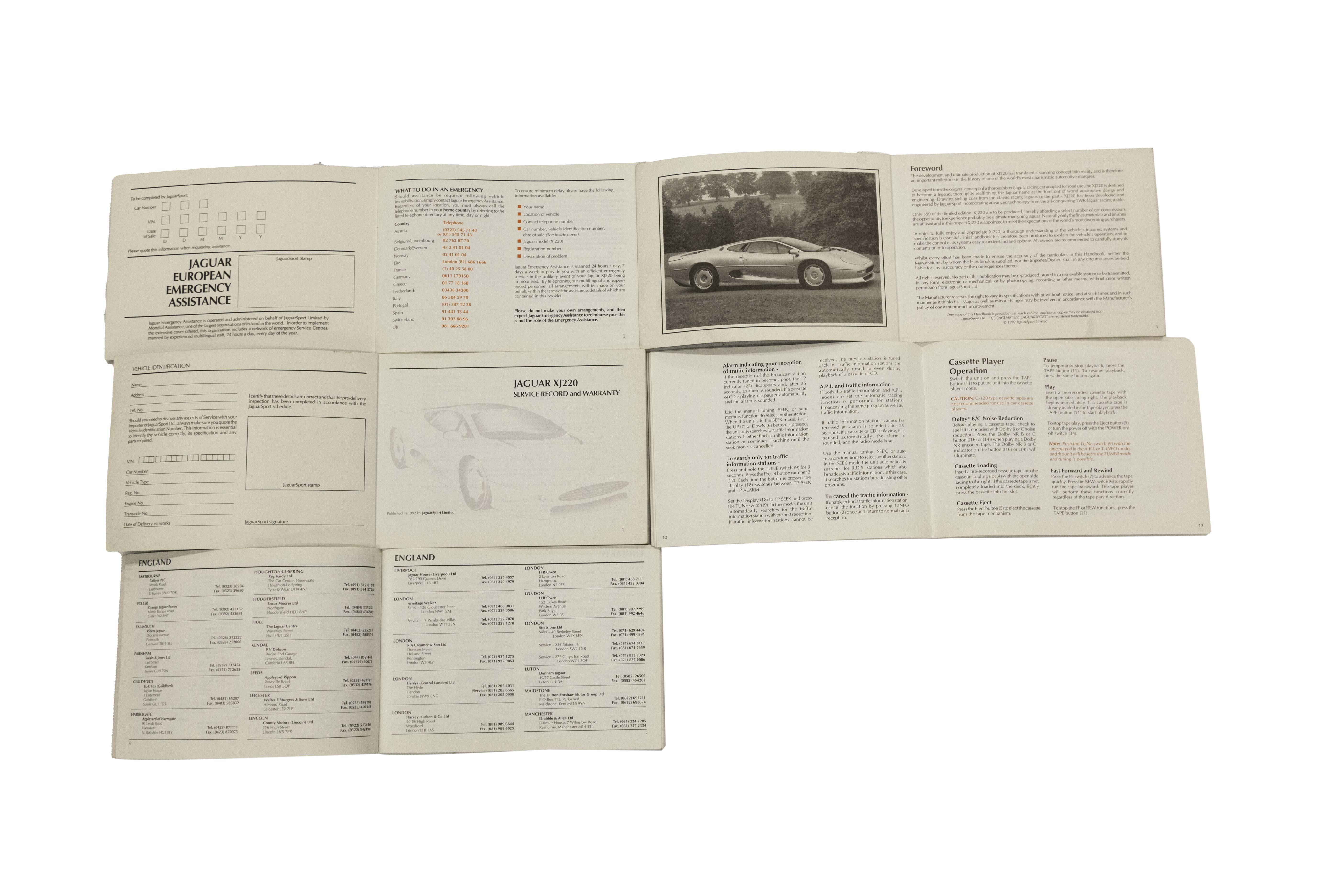 Rare Full Set of Jaguar XJ220 Instruction Manuals